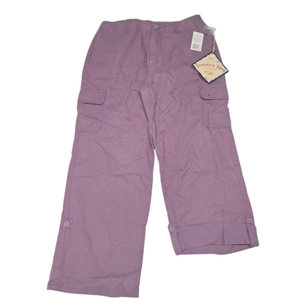 Jamaica Bay Cropped rolled Pants Adjustable Legs Buttons Purple Grape Womens 8